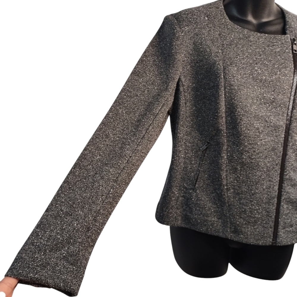 CATHERINE MALANDRINO Women's Gray Fitted ZIP Up Blazer Jacket Size Large - Picture 6 of 8